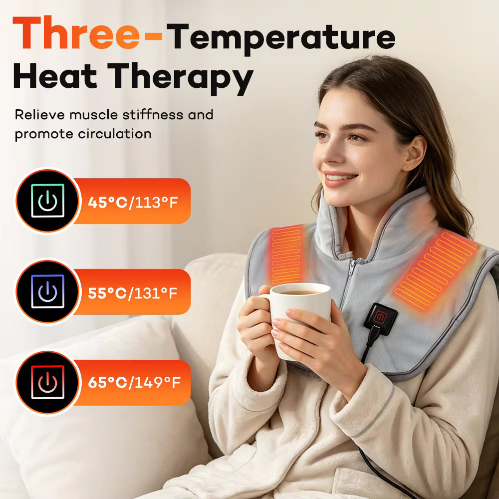 Electric Neck & Shoulder Heating Pad – USB Heated Wrap for Back & Cervical Pain Relief